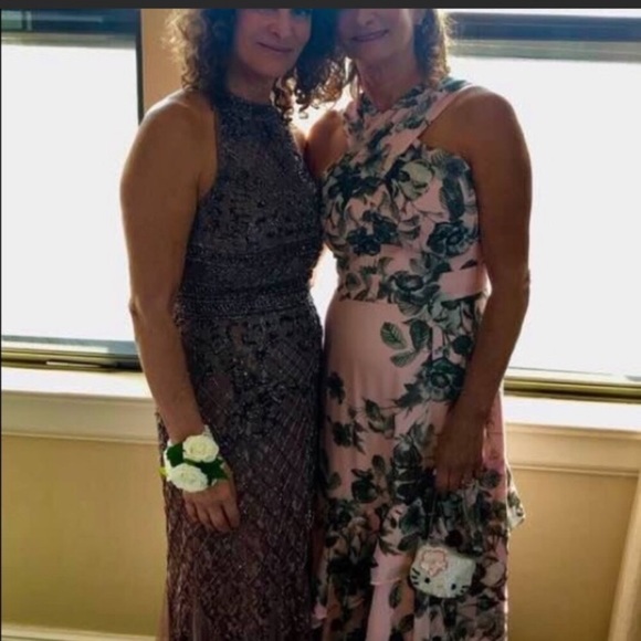 Adrianna Papell mock neck Tback stone beaded dress - Picture 5 of 14